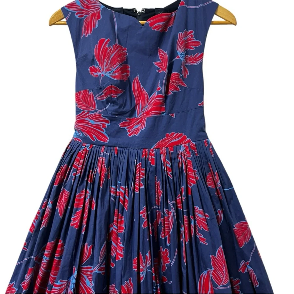 ModCloth Blue Fit & Flare Midi Dress Women’s 00 Sleeveless Lined Back Zip Retro - Picture 5 of 6